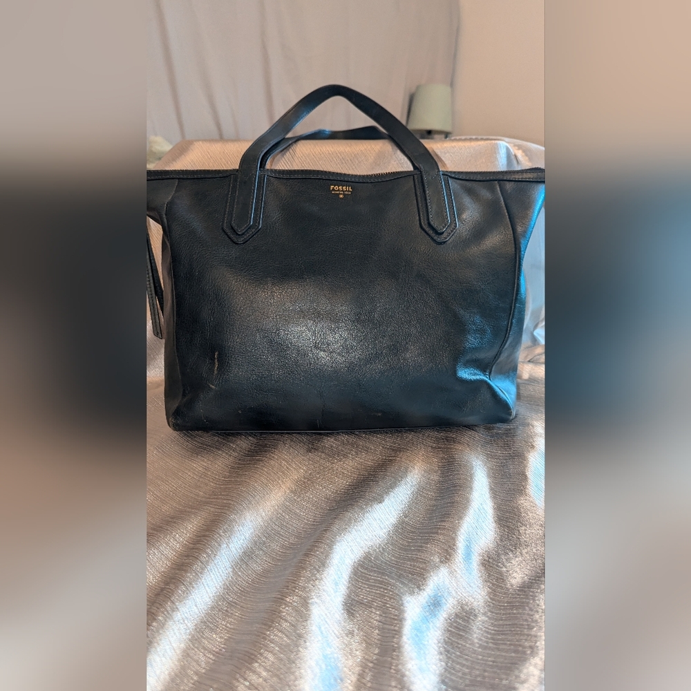FOSSIL Sydney Shopper Leather Tote/Shoulder Bag - Navy